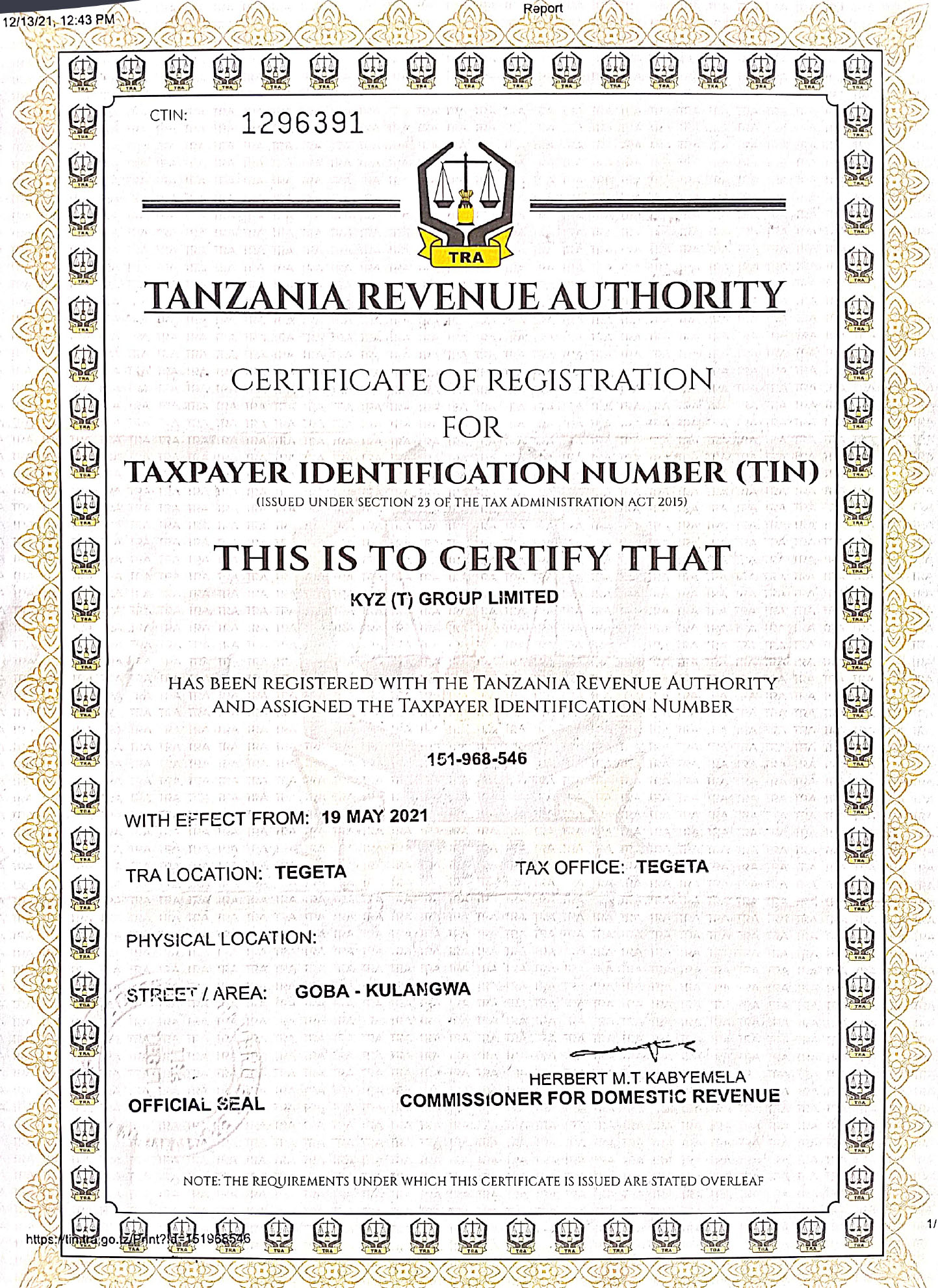 Certificate